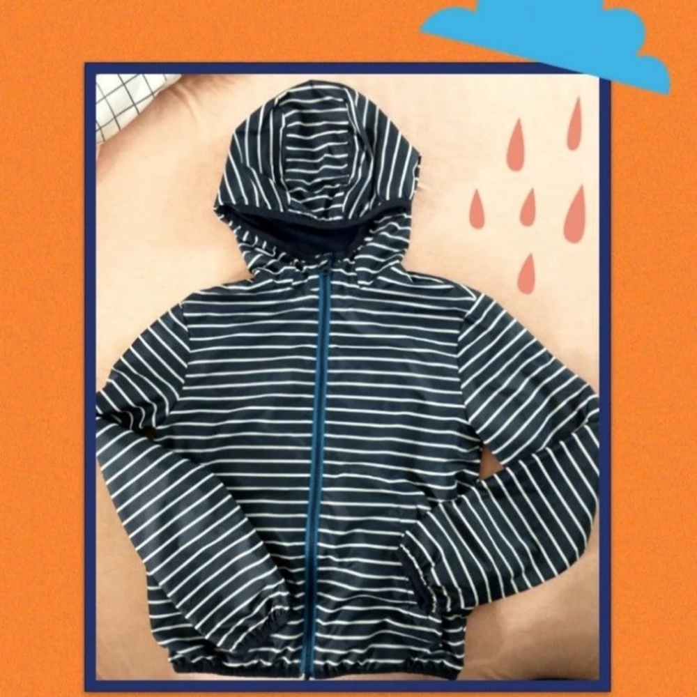 Navy And White Striped Lined Rain jacket Windbreaker